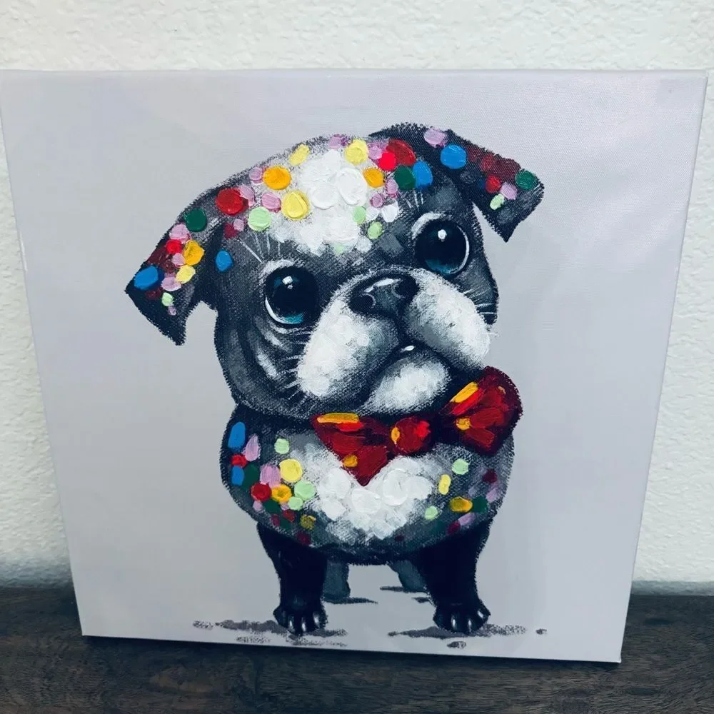Pug Dog Portrait Bulldog Contemporary Canvas Painting Wall Art Decor